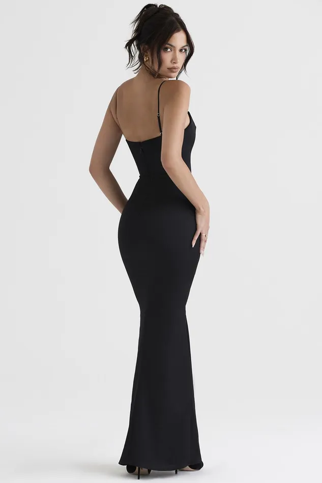 House Of CB OlivetteBlack Satin Corset Maxi Dress Black Women Bodycon Dresses