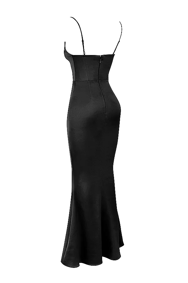 House Of CB OlivetteBlack Satin Corset Maxi Dress Black Women Bodycon Dresses