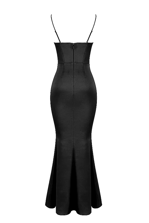 House Of CB OlivetteBlack Satin Corset Maxi Dress Black Women Bodycon Dresses
