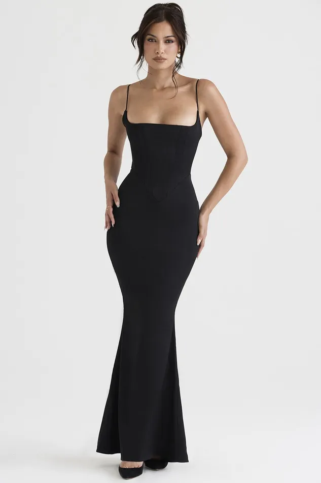 House Of CB OlivetteBlack Satin Corset Maxi Dress Black Women Bodycon Dresses
