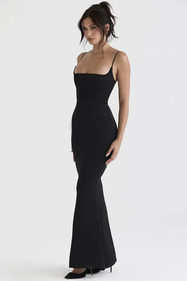House Of CB OlivetteBlack Satin Corset Maxi Dress Black Women Bodycon Dresses