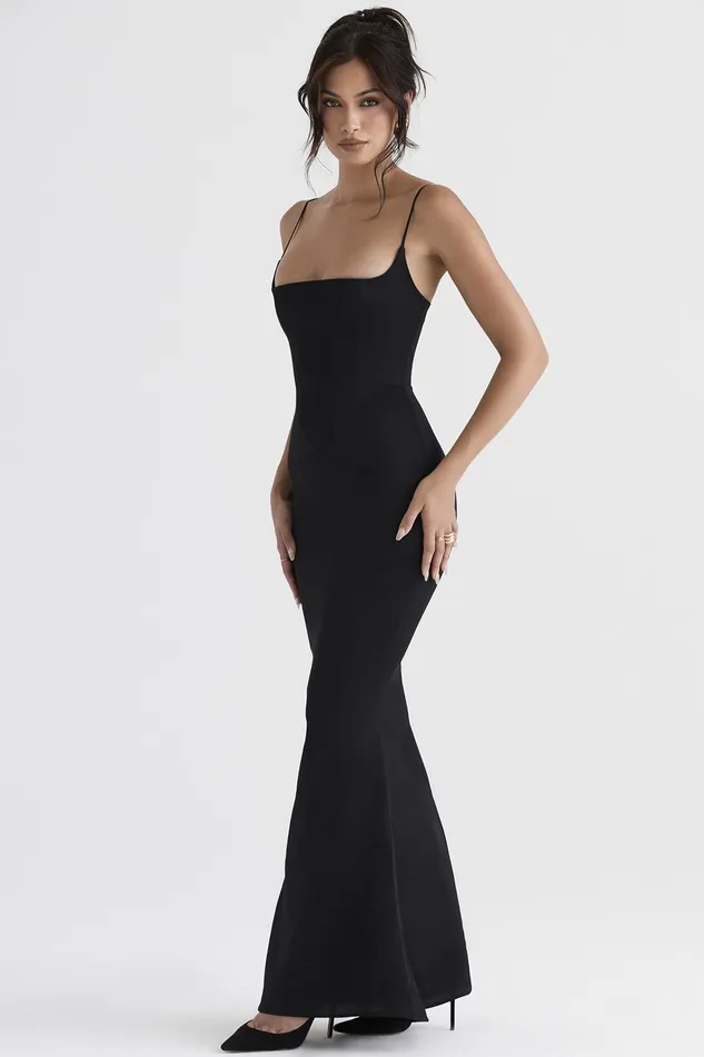 House Of CB OlivetteBlack Satin Corset Maxi Dress Black Women Bodycon Dresses