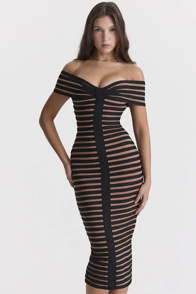 House Of CB PetraStriped Bandage Midi Dress 8211 SALE Striped Women Bodycon Dresses