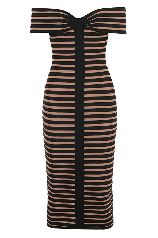 House Of CB PetraStriped Bandage Midi Dress 8211 SALE Striped Women Bodycon Dresses