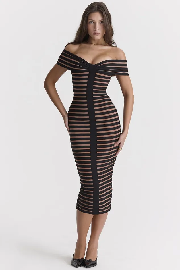 House Of CB PetraStriped Bandage Midi Dress 8211 SALE Striped Women Bodycon Dresses