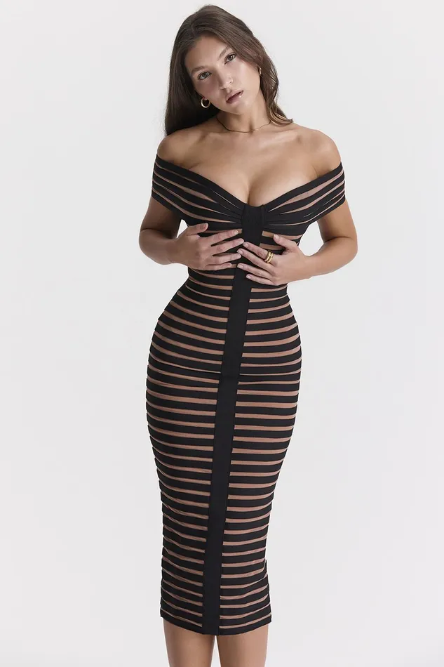 House Of CB PetraStriped Bandage Midi Dress 8211 SALE Striped Women Bodycon Dresses