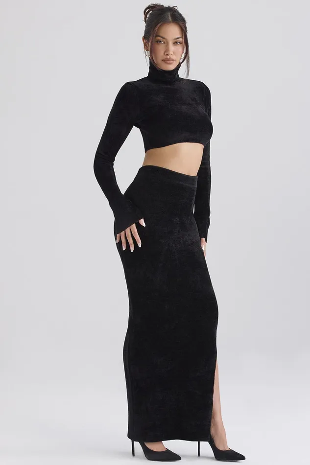 House Of CB ReneBlack Chenille Maxi Skirt 8211 SALE Black Women Skirts