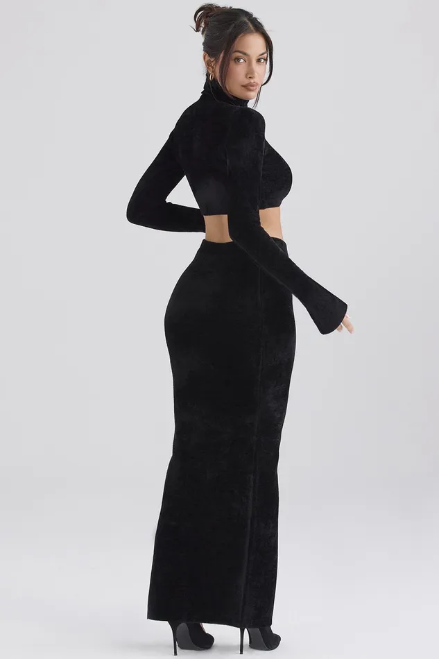 House Of CB ReneBlack Chenille Maxi Skirt 8211 SALE Black Women Skirts