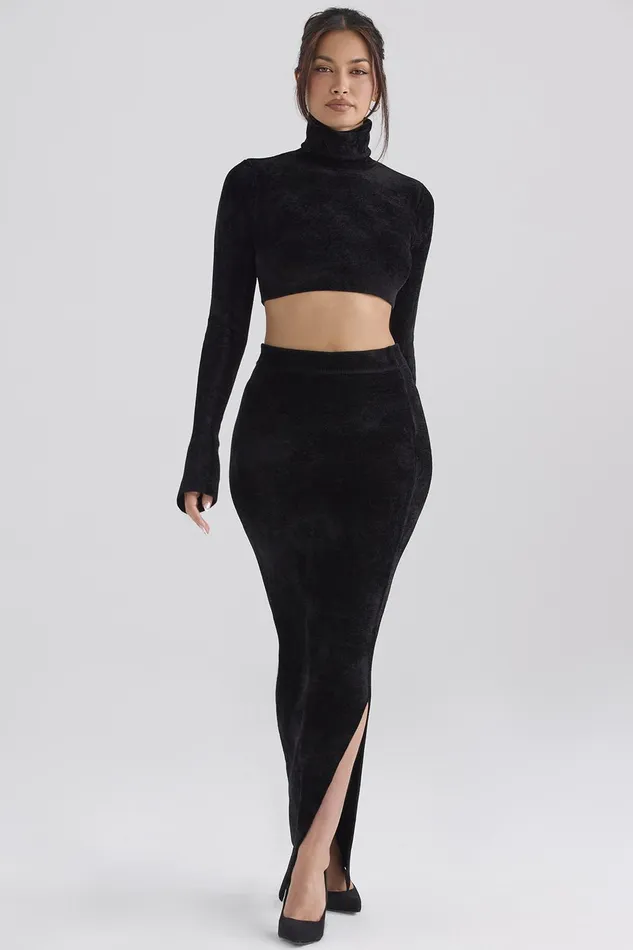 House Of CB ReneBlack Chenille Maxi Skirt 8211 SALE Black Women Skirts