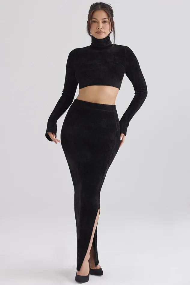 House Of CB ReneBlack Chenille Maxi Skirt 8211 SALE Black Women Skirts
