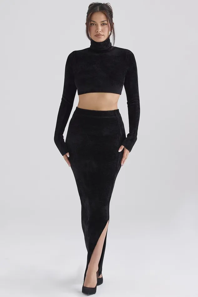 House Of CB ReneBlack Chenille Maxi Skirt 8211 SALE Black Women Skirts