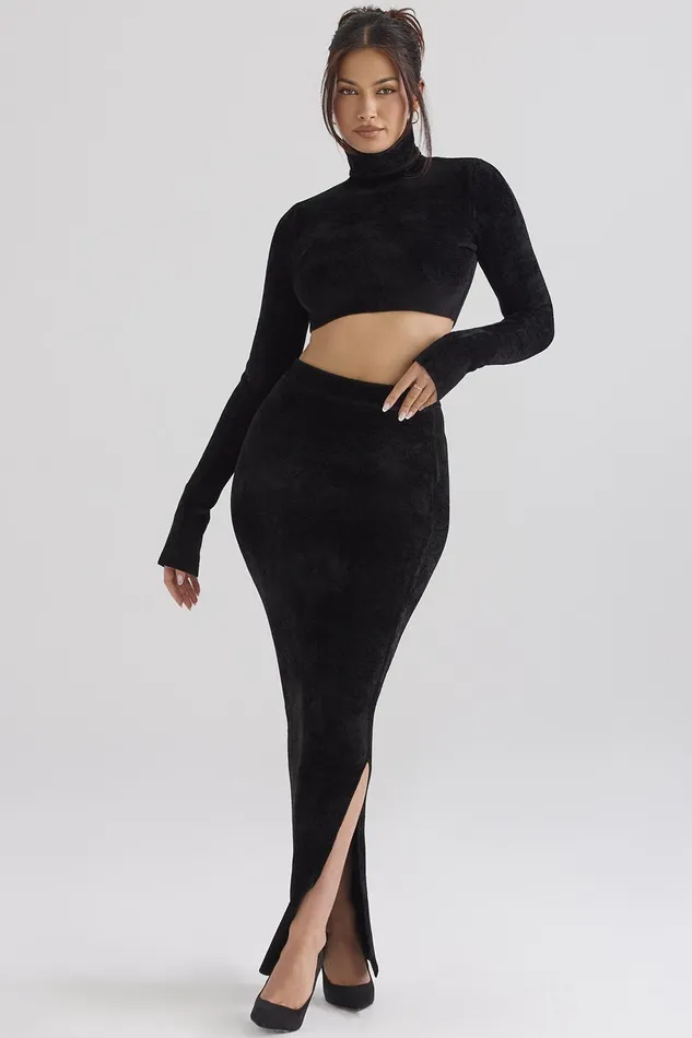 House Of CB ReneBlack Chenille Maxi Skirt 8211 SALE Black Women Skirts