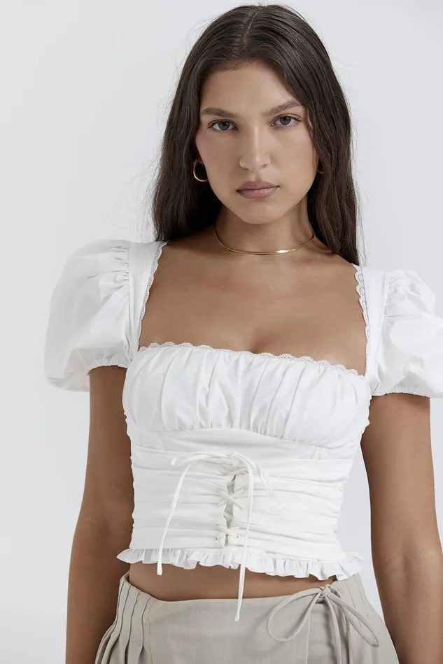 House Of CB SamayaWhite Gathered Top White Women Tops
