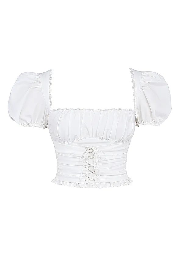 House Of CB SamayaWhite Gathered Top White Women Tops