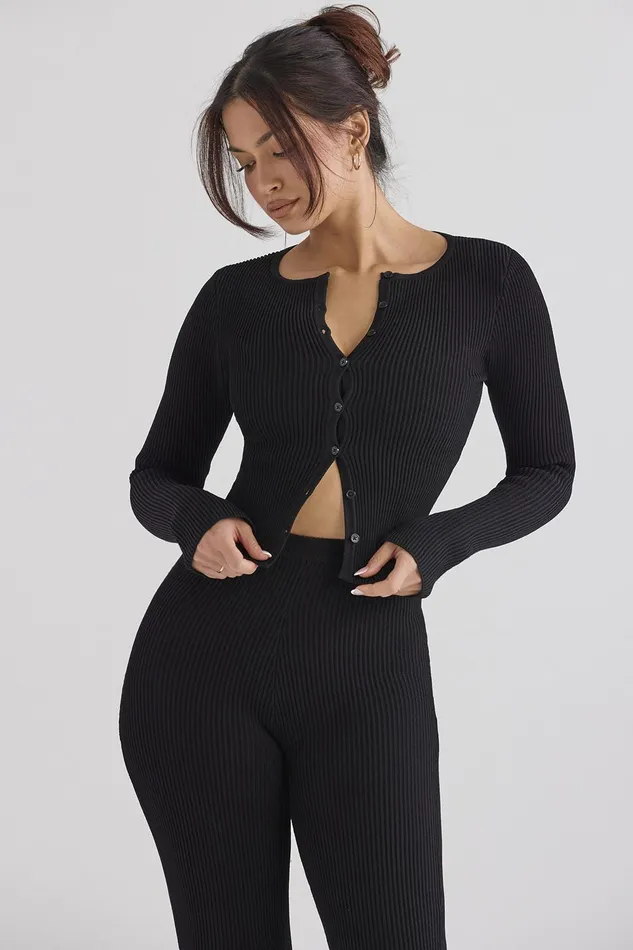 House Of CB SylviaBlack Ribbed Knit Cardigan 8211 SALE Black Women Tops