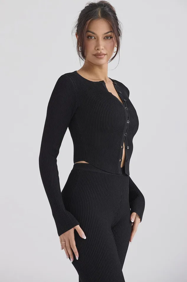 House Of CB SylviaBlack Ribbed Knit Cardigan 8211 SALE Black Women Tops