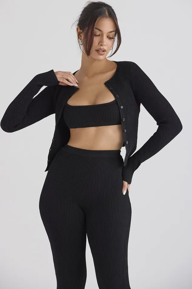House Of CB SylviaBlack Ribbed Knit Cardigan 8211 SALE Black Women Tops