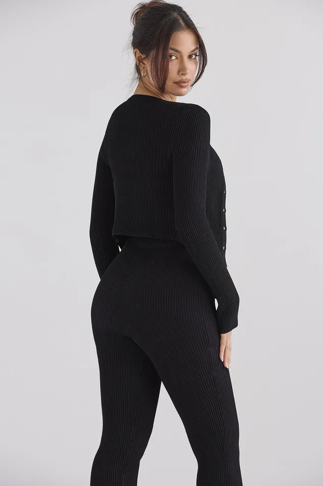 House Of CB SylviaBlack Ribbed Knit Cardigan 8211 SALE Black Women Tops