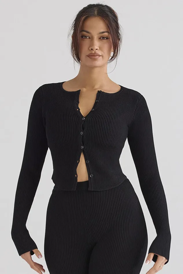 House Of CB SylviaBlack Ribbed Knit Cardigan 8211 SALE Black Women Tops