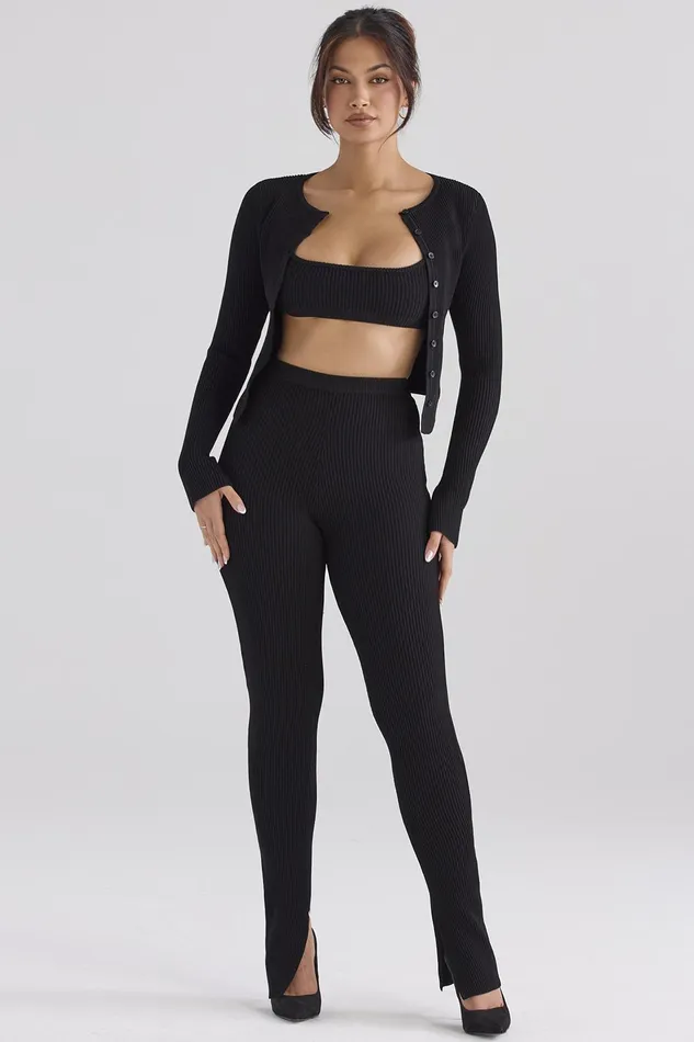 House Of CB SylviaBlack Ribbed Knit Cardigan 8211 SALE Black Women Tops