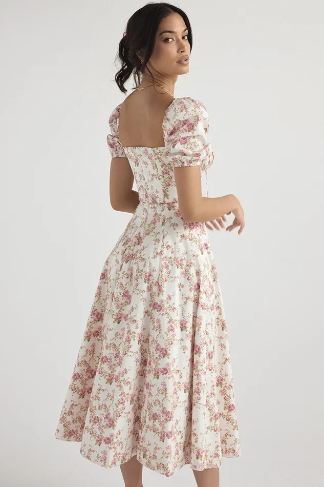 House Of CB TallulahRose Print Puff Sleeve Midi Sundress Rose Women Corset Dresses
