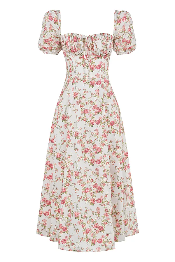 House Of CB TallulahRose Print Puff Sleeve Midi Sundress Rose Women Corset Dresses