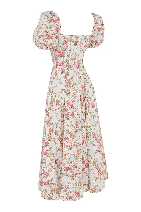 House Of CB TallulahRose Print Puff Sleeve Midi Sundress Rose Women Corset Dresses