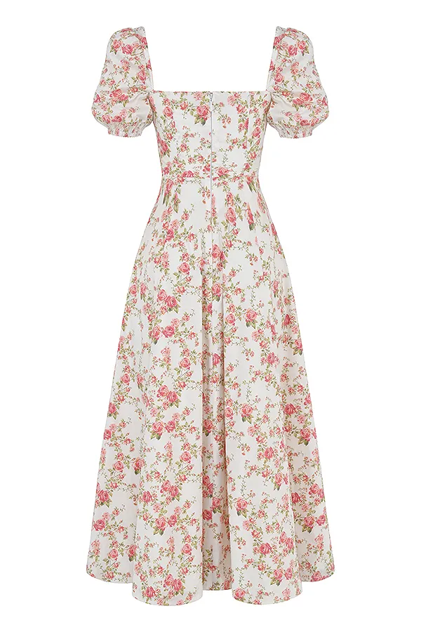 House Of CB TallulahRose Print Puff Sleeve Midi Sundress Rose Women Corset Dresses