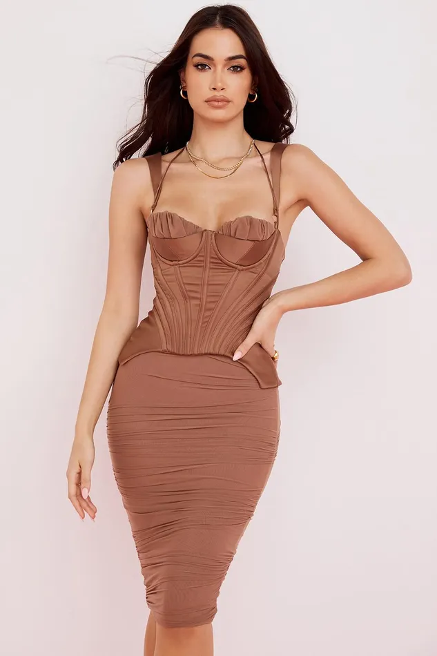House Of CB TalyaToffee Corset Midi Dress 8211 SALE Toffee Women Midi Dresses