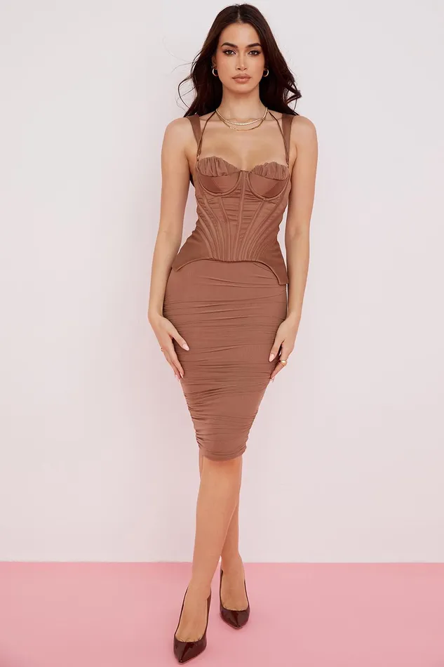 House Of CB TalyaToffee Corset Midi Dress 8211 SALE Toffee Women Midi Dresses