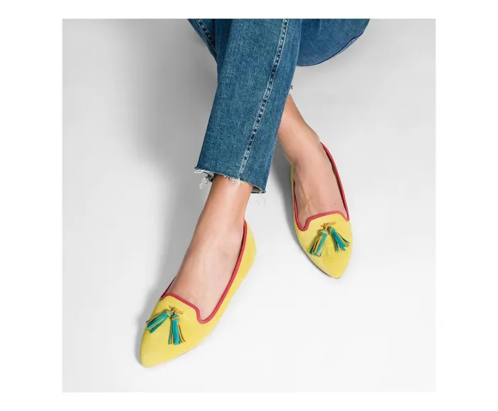 Hush Puppies Flats and SlipOns Women Sadie Tassel SlipOn Sun Yellow Suede Hush Puppies Flats and SlipOns Women Sadie Tassel SlipOn Sun Yellow Suede