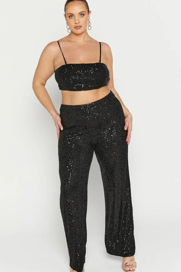 Imogen Two Piece Set 8211 Bandeau Top And Straight Pants Set In Black Sequin Women Showpo Curve Clothes