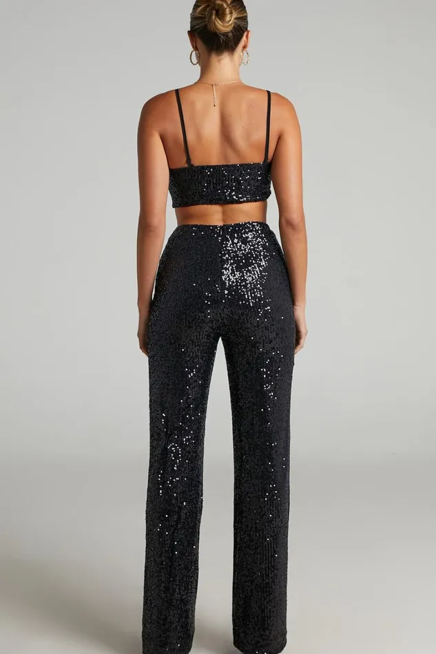 Imogen Two Piece Set 8211 Bandeau Top And Straight Pants Set In Black Sequin Women Showpo Curve Clothes