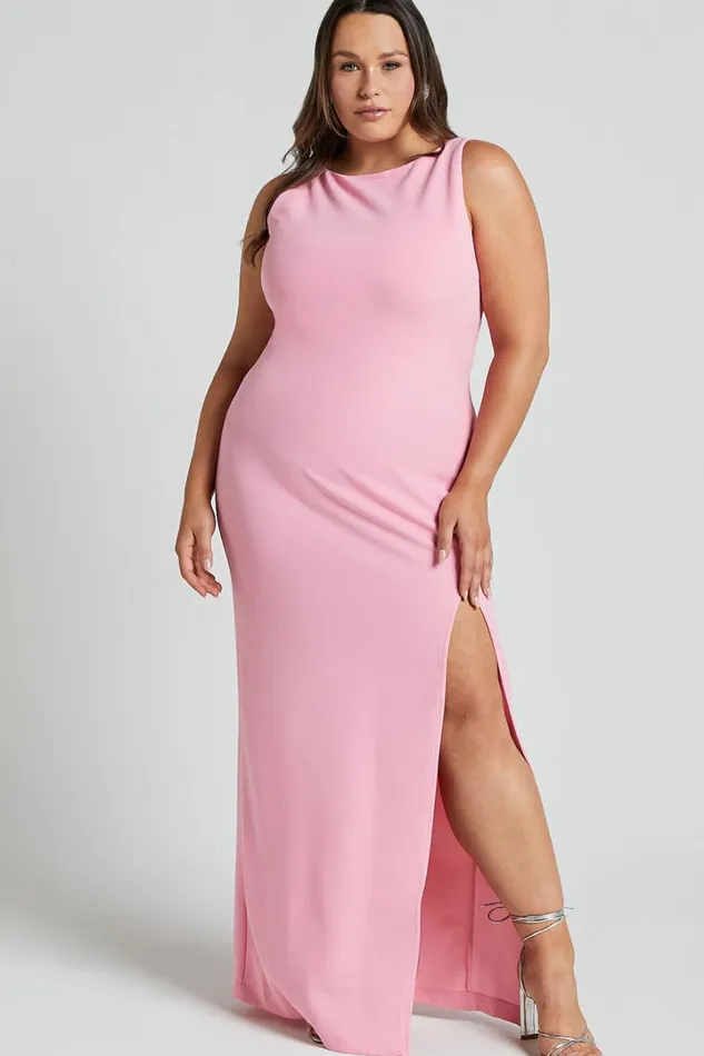 Indi Midi Dress 8211 Boat Neck Bodycon Dress In Pink Women Showpo Curve Clothes