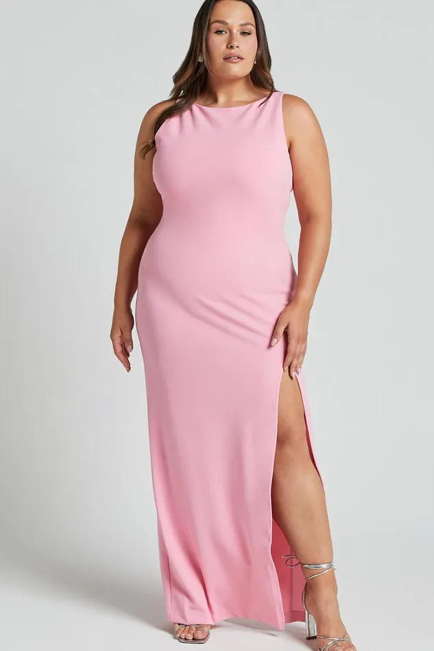 Indi Midi Dress 8211 Boat Neck Bodycon Dress In Pink Women Showpo Curve Clothes