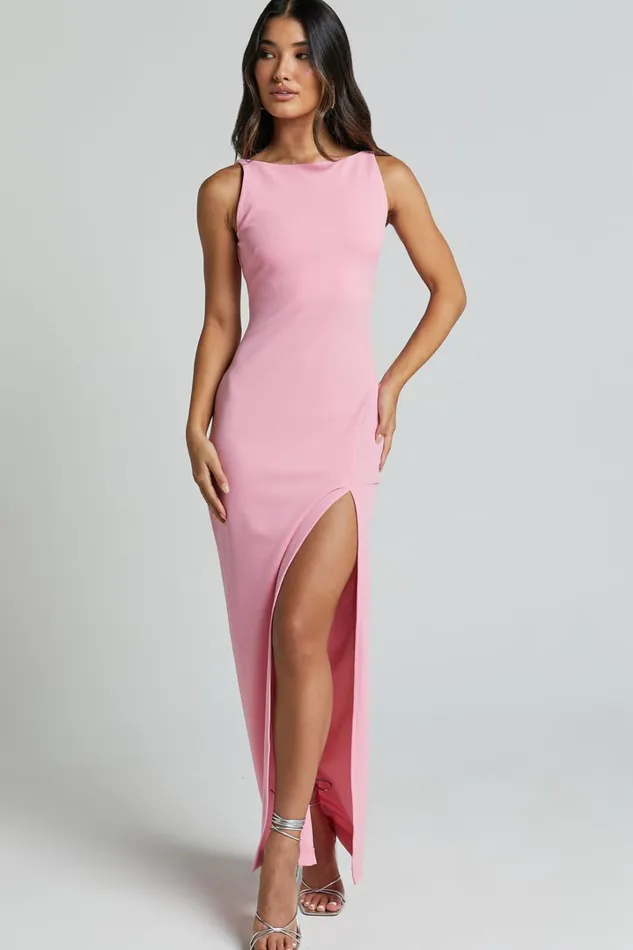 Indi Midi Dress 8211 Boat Neck Bodycon Dress In Pink Women Showpo Curve Clothes
