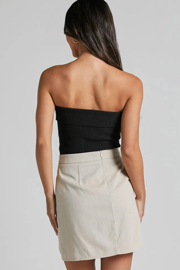 International Babe Mini Skirt 8211 Linen Look Side Split Skirt In Oat Women Showpo Curve Clothes