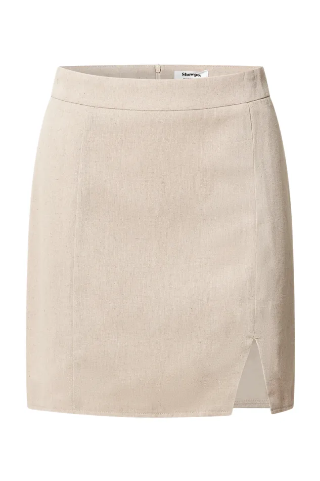 International Babe Mini Skirt 8211 Linen Look Side Split Skirt In Oat Women Showpo Curve Clothes