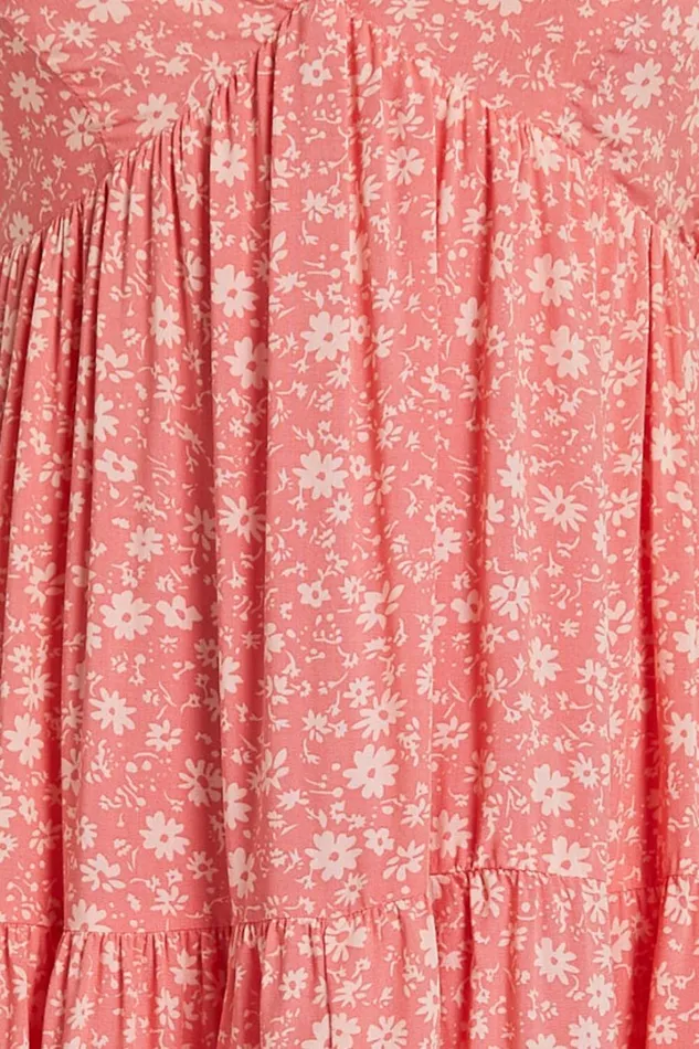Isla Mini Dress 8211 V Neck Tiered Dress In Coral Floral Women Showpo Dresses