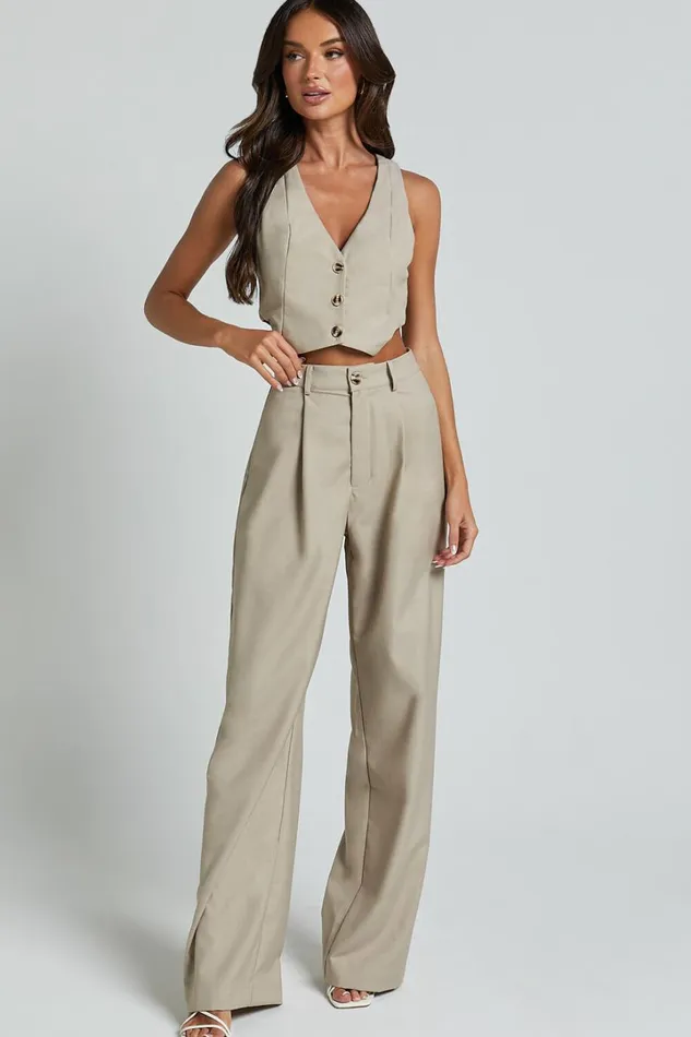 Izara Trousers 8211 Mid Rise Relaxed Straight Leg Tailored Trousers In Oatmeal Women Showpo Pants