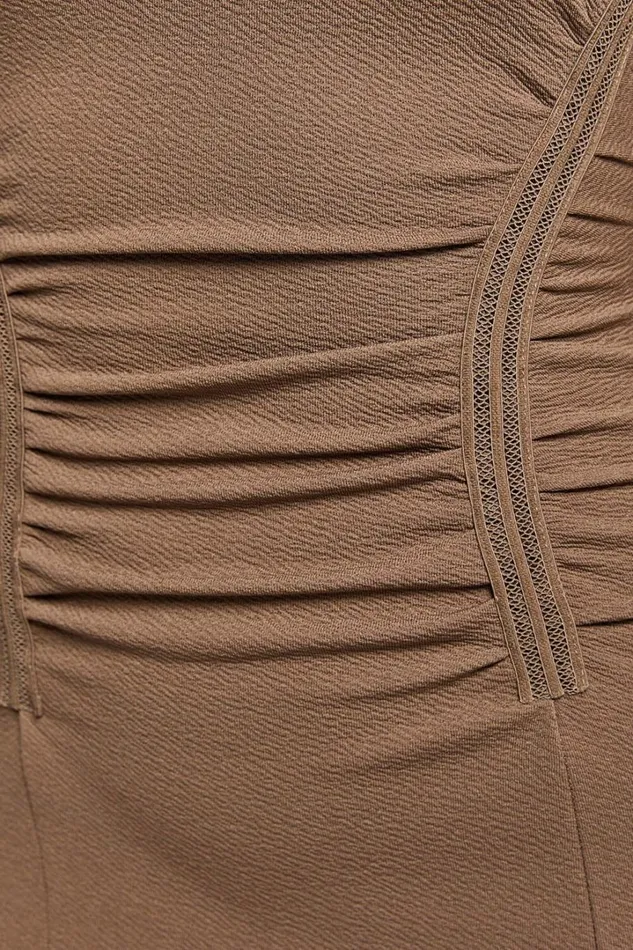 Jacel Midi Dress 8211 Ruched Fit And Flare Dress In Mocha Women Showpo Dresses