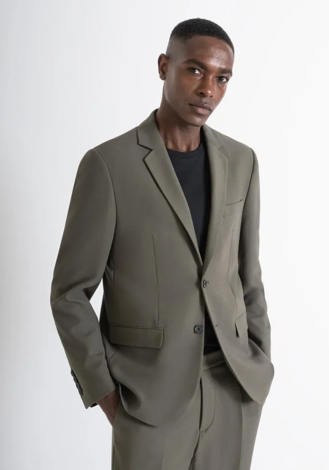 Jackets And Gilet Men Antony Morato Regular Fit 034Cora034 Jacket In Green Viscose And Wool Blend Fabric Army Green