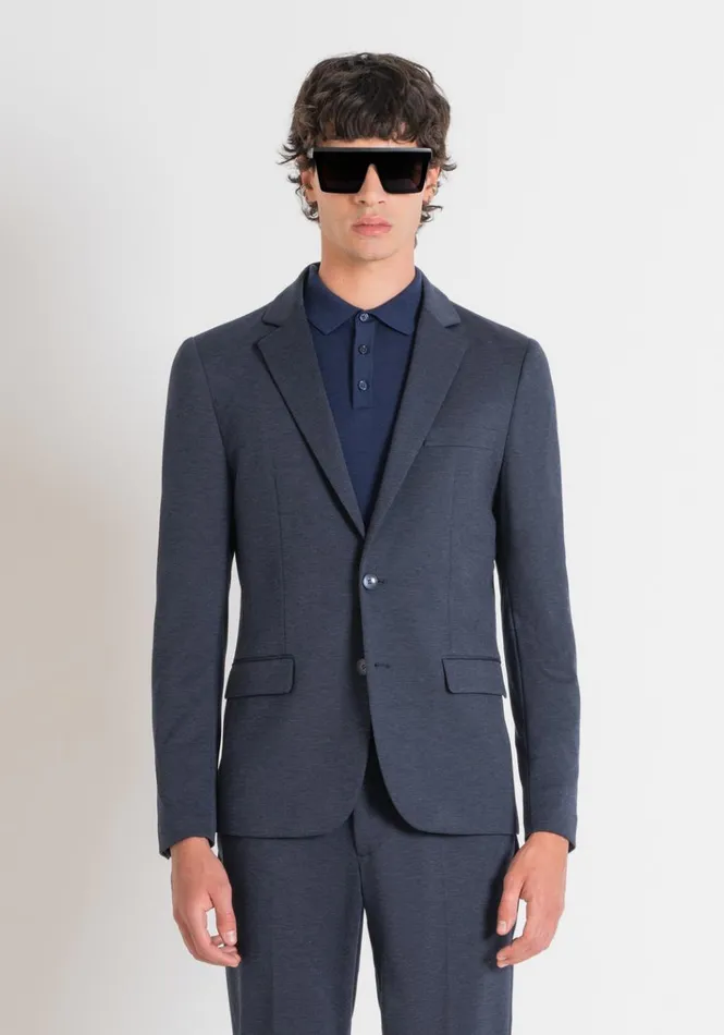Jackets And Gilet Men Antony Morato Super Slim Fit 034Ashe034 Jacket In Blue Melange Viscose Blend Melange Blue Jackets And Gilet Men Antony Morato Super Slim Fit 034Ashe034 Jacket In Blue Melange Viscose Blend Melange Blue