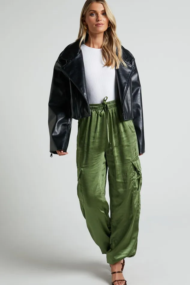 Jadeiah Pants 8211 Mid Rise Cargo Pocket Satin Jogger Pant In Khaki Women Showpo Loungewear Jadeiah Pants 8211 Mid Rise Cargo Pocket Satin Jogger Pant In Khaki Women Showpo Loungewear