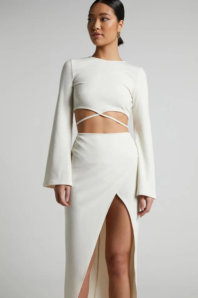 Jadine Midi Skirt 8211 Wrap Front Skirt In Cream Women Showpo Curve Clothes
