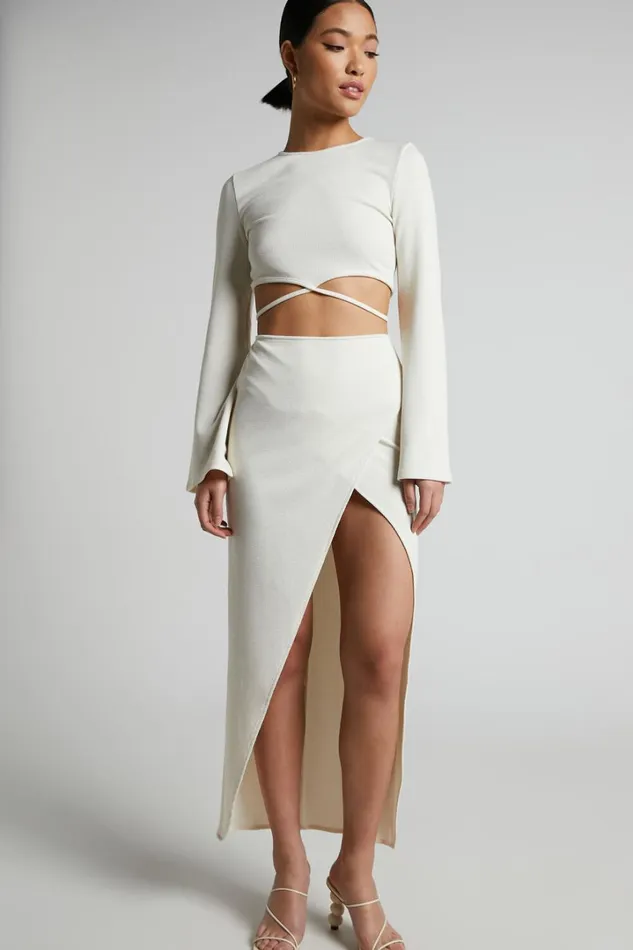 Jadine Midi Skirt 8211 Wrap Front Skirt In Cream Women Showpo Curve Clothes