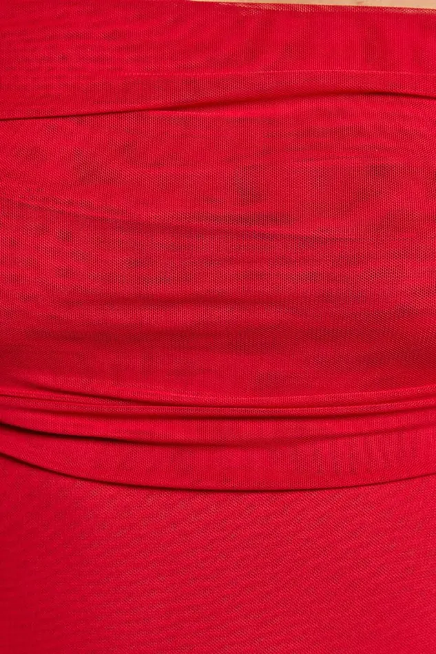 Jaythen Bodysuit 8211 Long Sleeve Off Shoulder Ruched Mesh Bodysuit In Red Women Showpo Curve Clothes