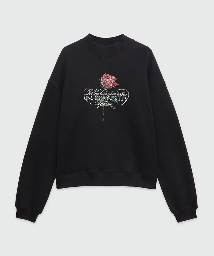 Jersey Sweatshirt With Quote And Rhinestones Women MSGM Hoodies And Sweatshirts