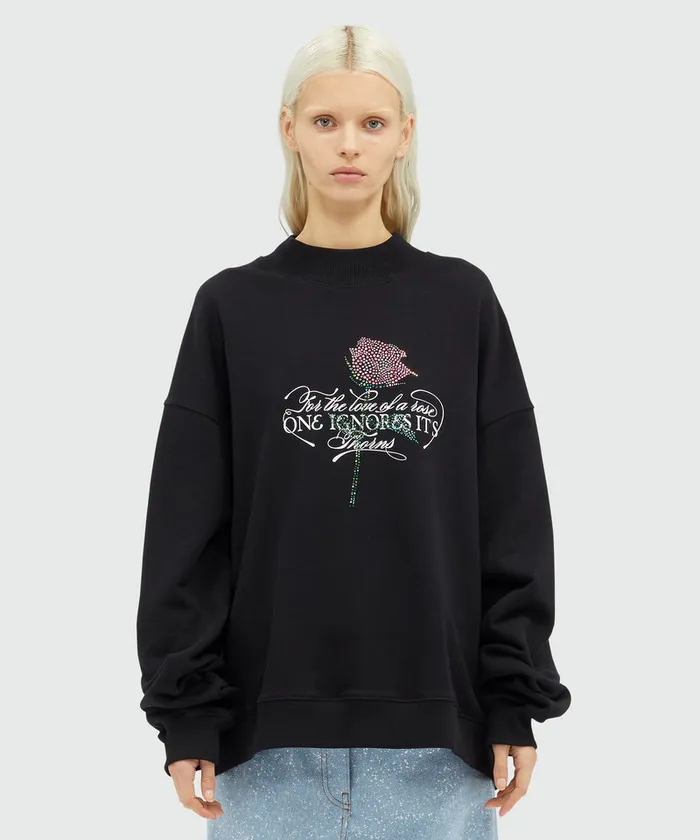 Jersey Sweatshirt With Quote And Rhinestones Women MSGM Hoodies And Sweatshirts