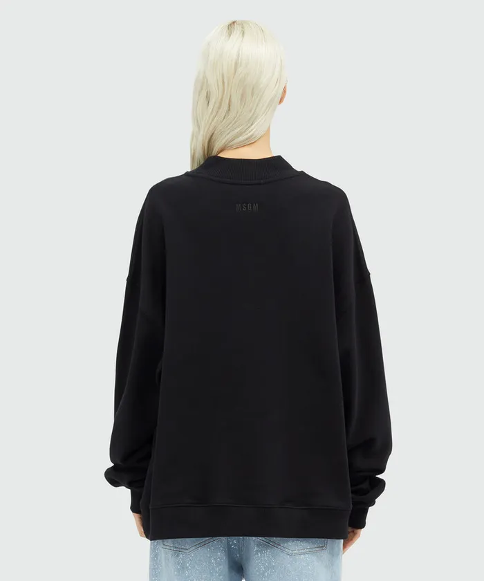 Jersey Sweatshirt With Quote And Rhinestones Women MSGM Hoodies And Sweatshirts